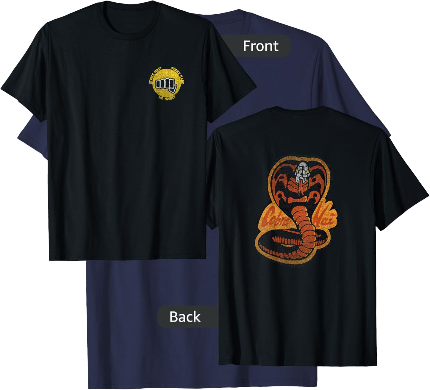 Cobra Kai Cobra Strike Hard Cobra Front and Back Logo Show T-Shirt - T-Shirt | Navy