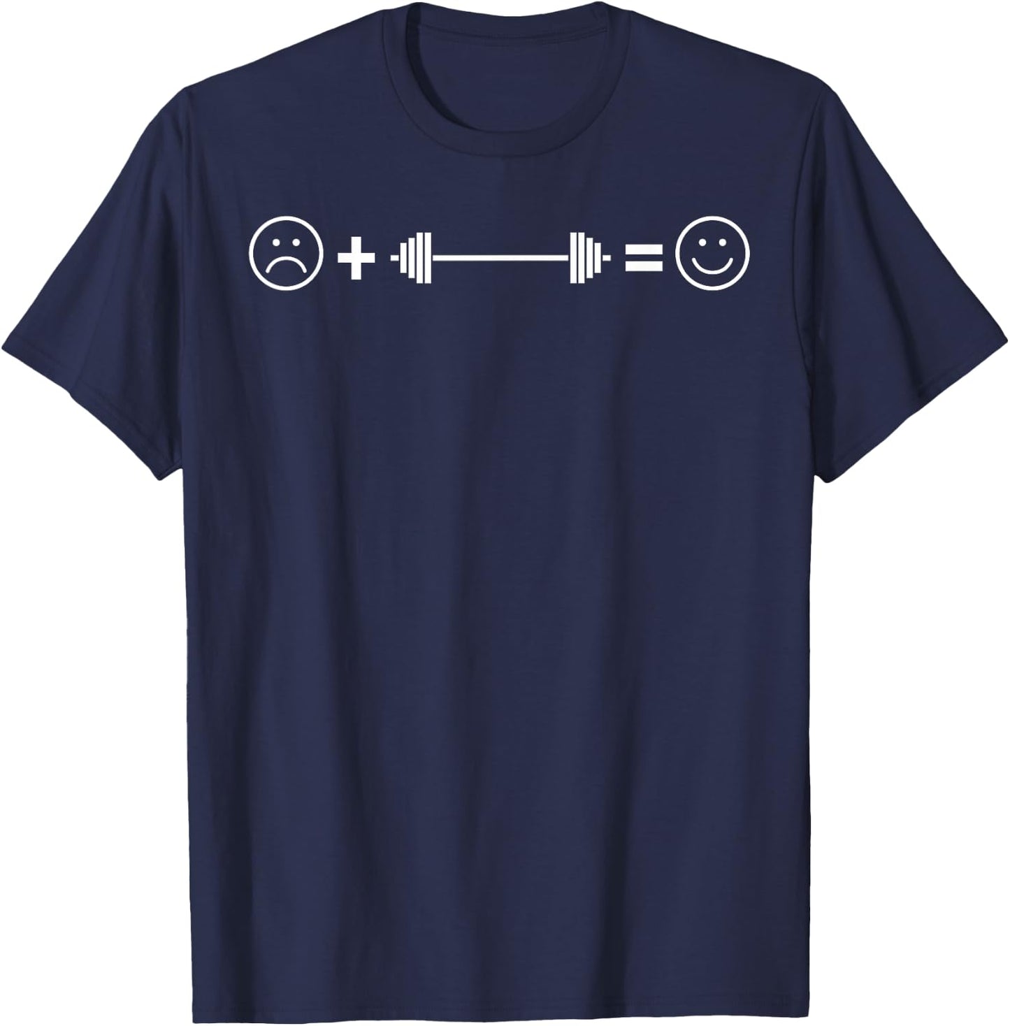 Weightlifting Strength Training Happy Face Barbell T-Shirt - T-Shirt | Navy