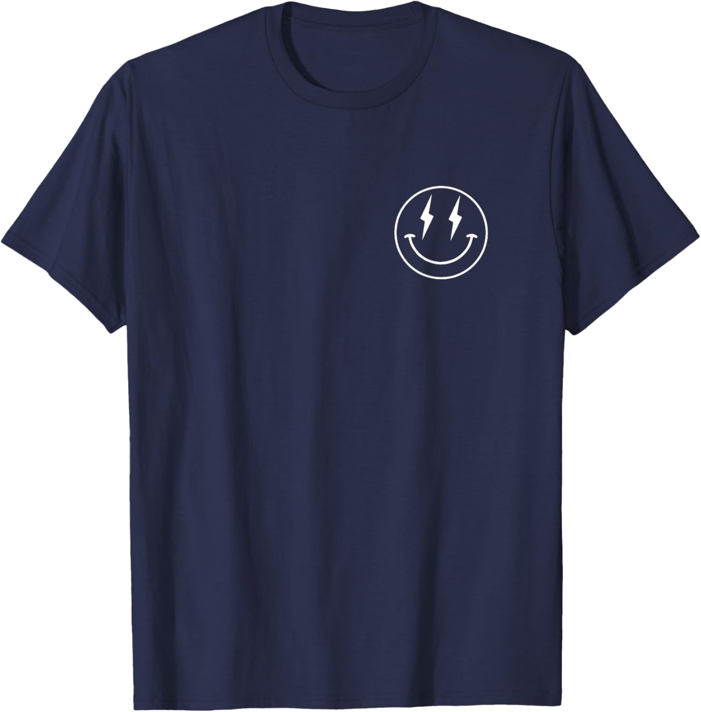 Minimalist 80s Lightning Bolt Eyes Happy Smiling Smile Face T-Shirt - T-Shirt | Navy