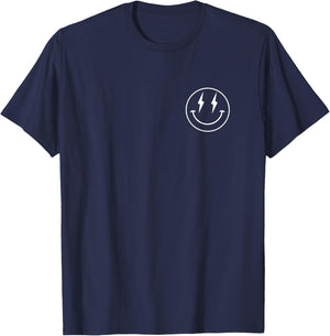 Minimalist 80s Lightning Bolt Eyes Happy Smiling Smile Face T-Shirt - T-Shirt | Navy