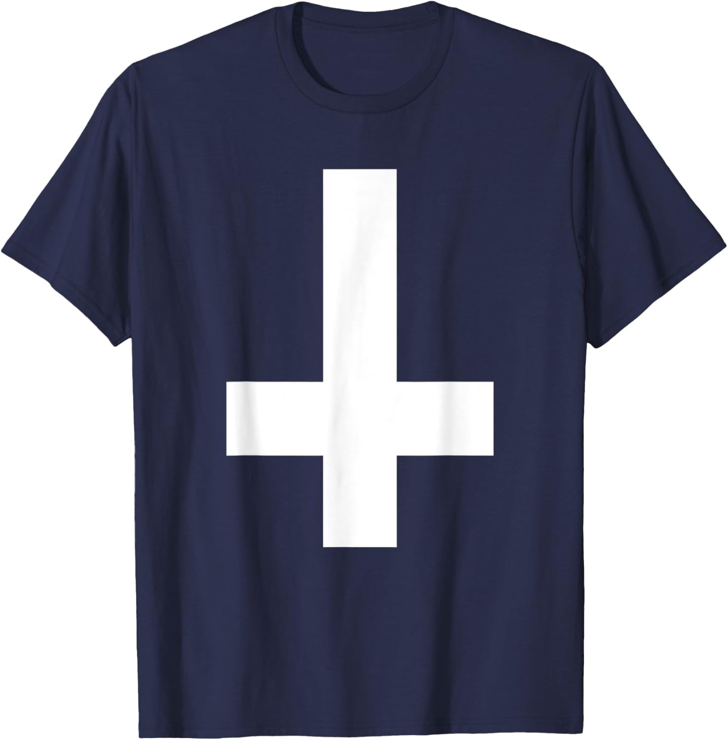 Inverted Cross Upside Down Cross T-Shirt - T-Shirt | Navy