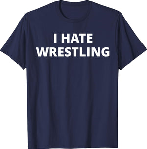 Anti Sport Designs I Hate Wrestling - Black, Small, -Adults, Short Sleeve, U-Neck, Classic Fit, Polyester 100% T-Shirt - T-Shirt | Navy