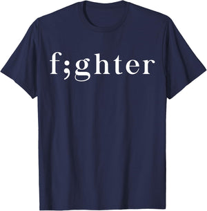 Semicolon Fighter Mental Health Awareness T-Shirt - T-Shirt | Navy
