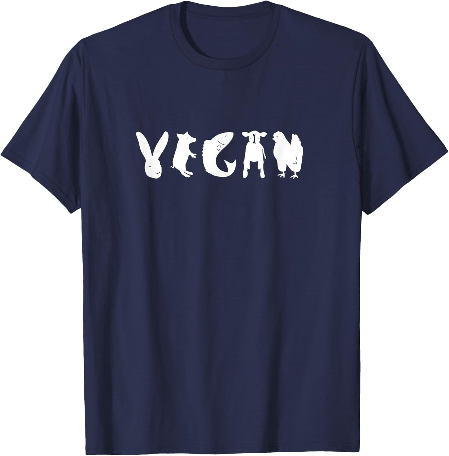 VEGAN Spelled with Animals as Letters! White Design Vegan T-Shirt - T-Shirt | Navy