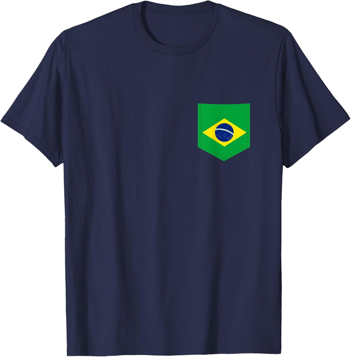Brazil Flag with Printed Brazilian Flag Pocket T-Shirt - T-Shirt | Navy