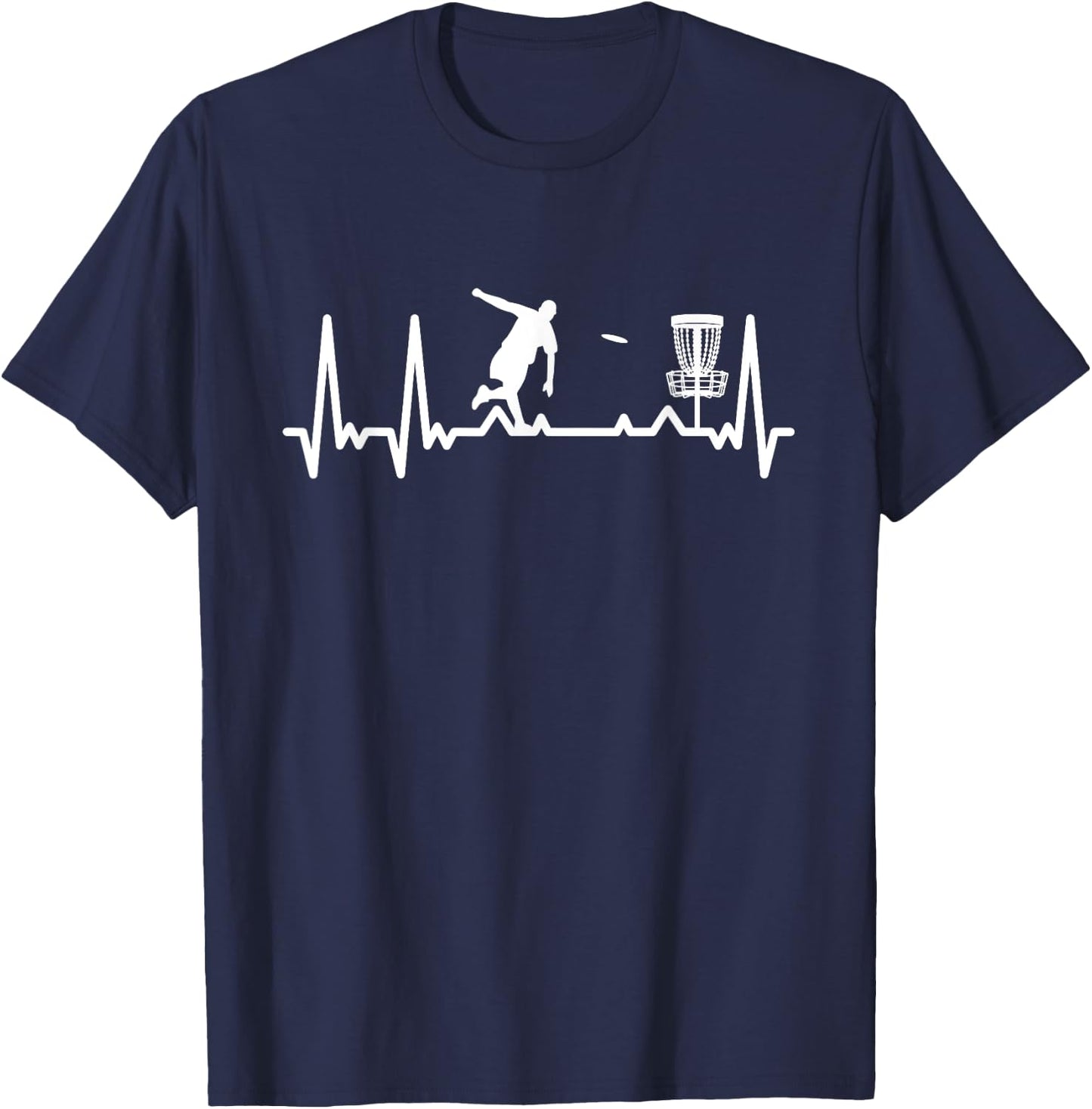 Disc Golf Heartbeat Target Basket Golfer Electrocardiogram T-Shirt - T-Shirt | Navy
