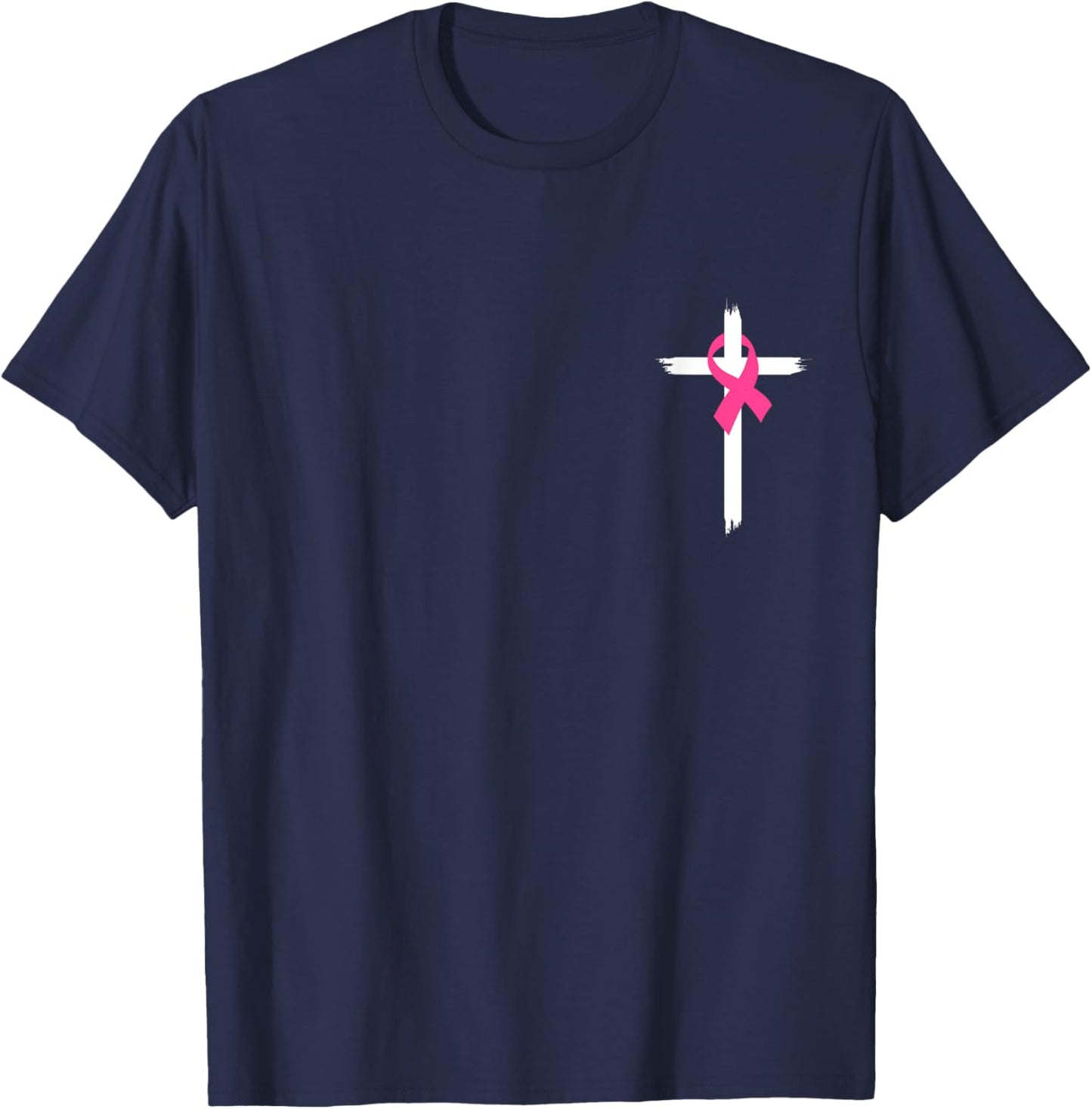 Christian Jesus Cross Pink Ribbon Breast Cancer Awareness T-Shirt - T-Shirt | Navy