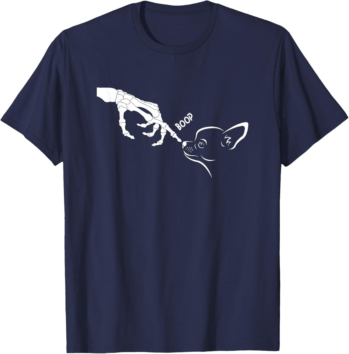 Dog Scary Skeleton Hand Boop Spooky Halloween Chihuahua T-Shirt - T-Shirt | Navy