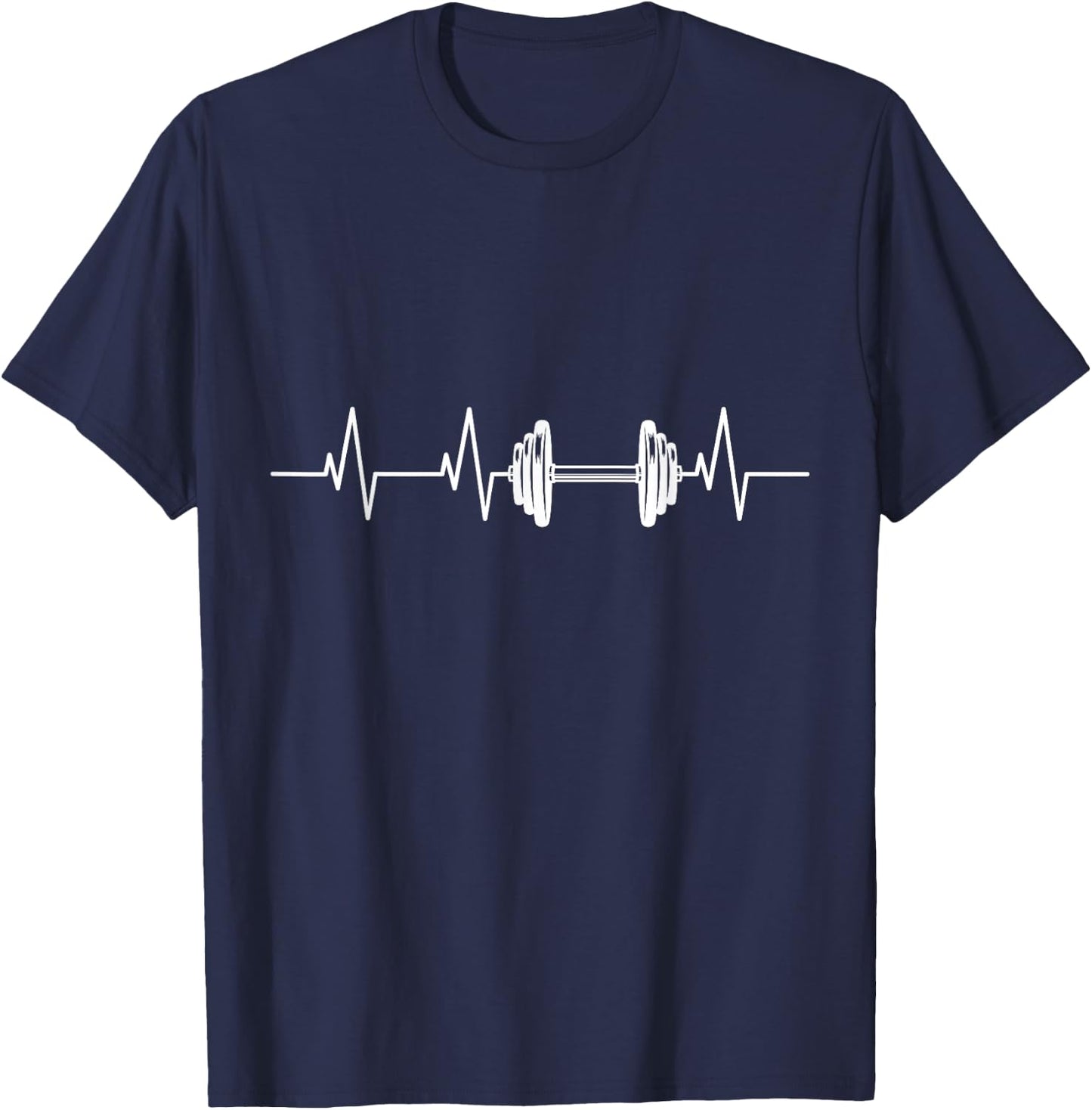 Fitness Heartbeat Dumbbell Heartline Bodybuilding T-Shirt - T-Shirt | Navy