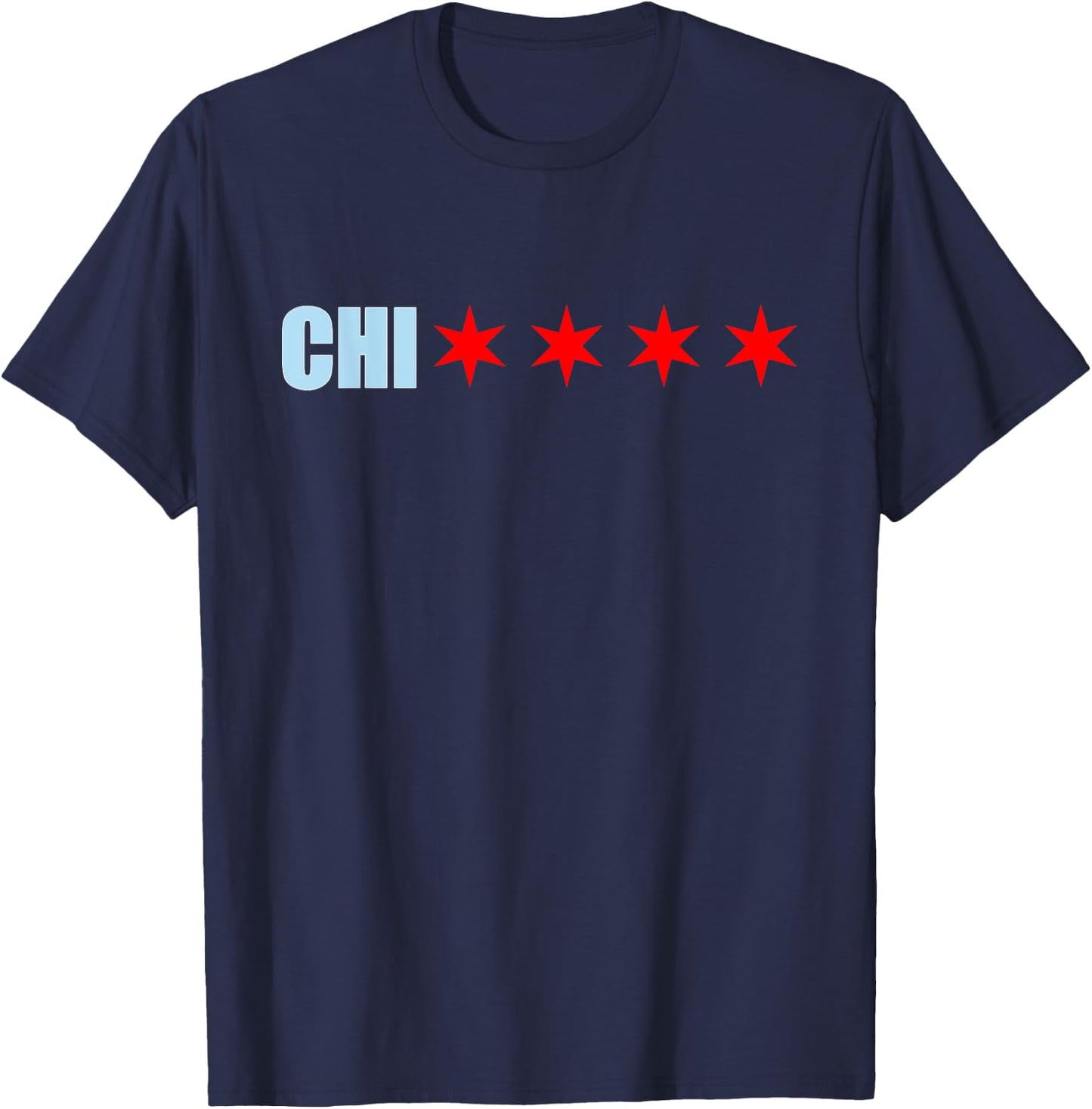 Chicago Chi With 4 Red 6 Cornered Stars Of The Chicago Flag T-Shirt - T-Shirt | Navy