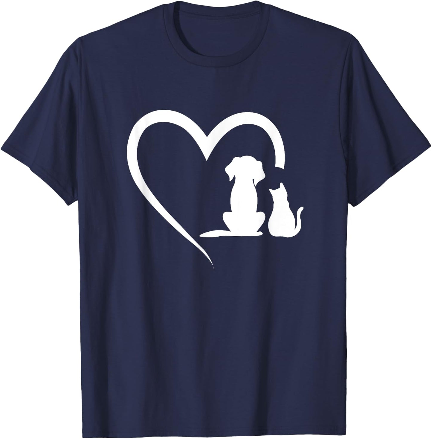 Dog Puppy and Baby Cat Heart - Animal Dog & Cat Heart Women Girls Kids T-Shirt - T-Shirt | Navy
