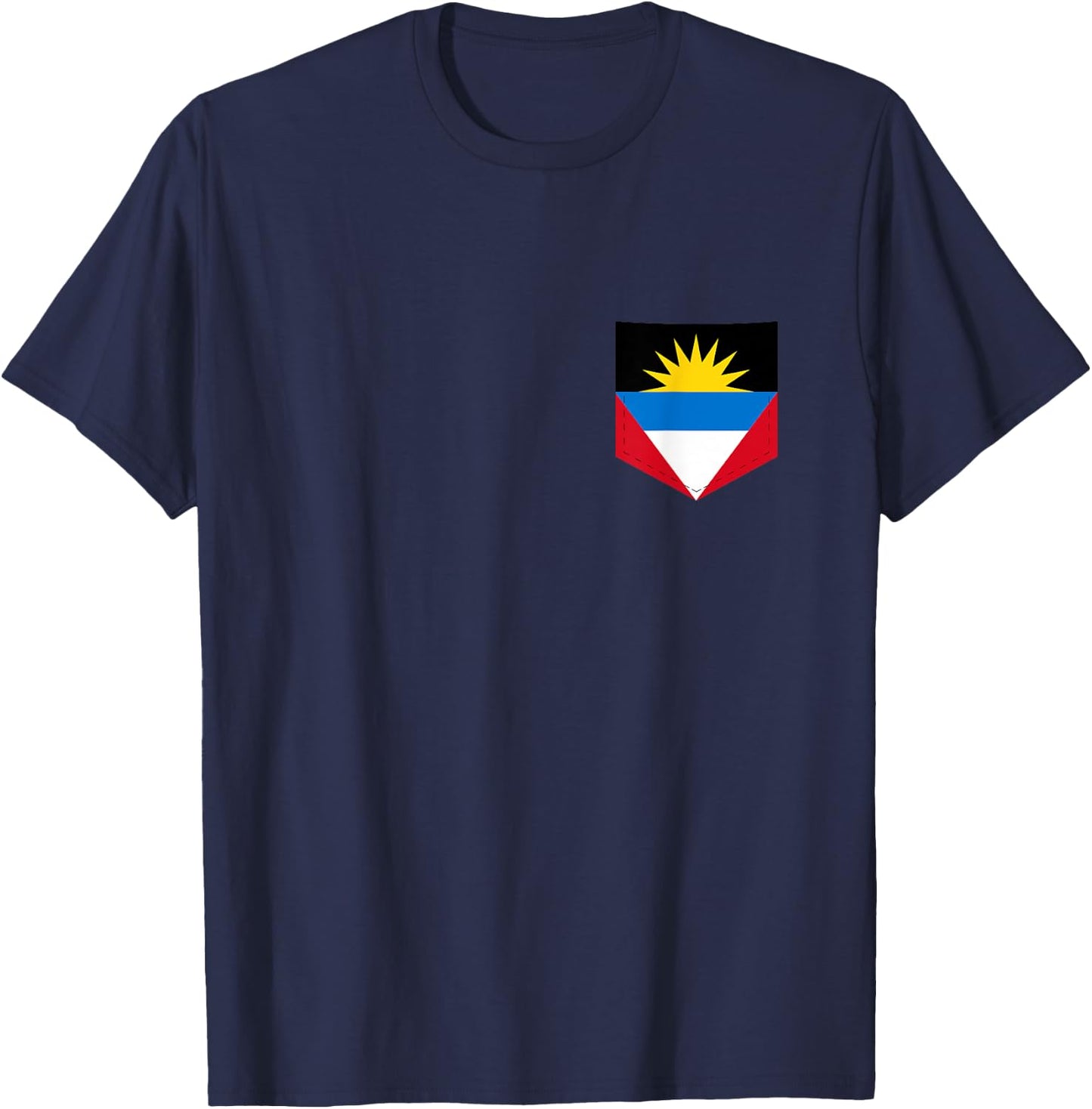 Antigua & Barbuda Flag with Printed Antiguan Flag Pocket T-Shirt - T-Shirt | Navy