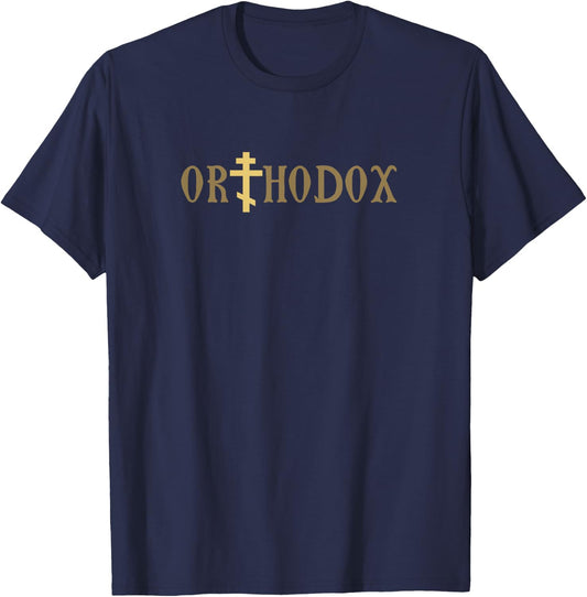 Orthodox Christian Gifts -Adults Black Small Christian Religious Symbol T-Shirt - T-Shirt | Navy