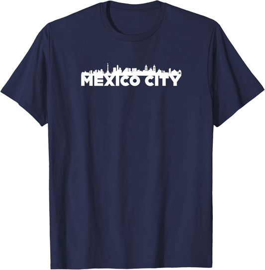 Mexico City Mexico City Skyline Silhouette Outline Sketch T-Shirt - T-Shirt | Navy