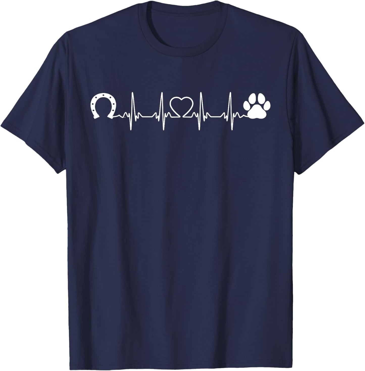 Horseshoe Cat Dog Paw Print Heartbeat Horseback Riding Men Women T-Shirt - T-Shirt | Navy