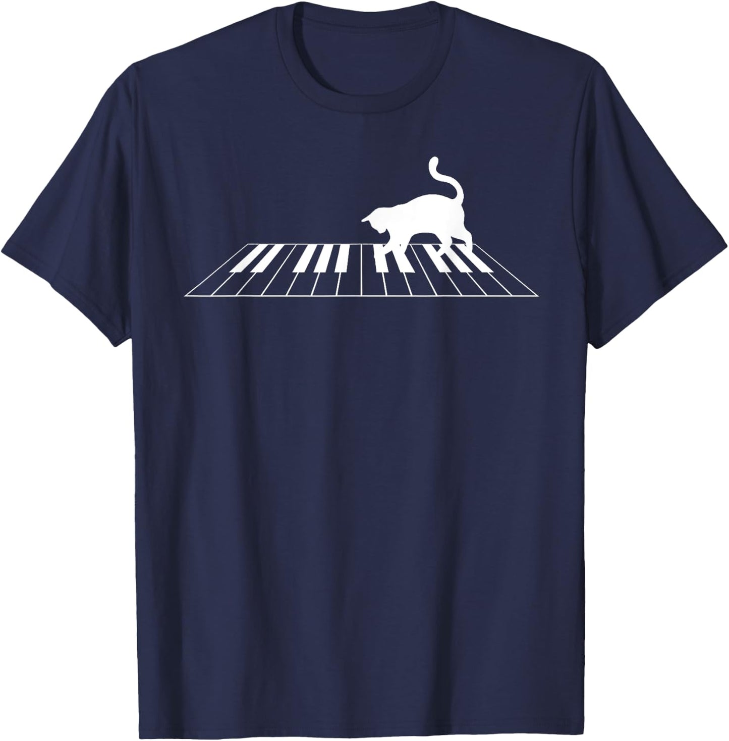 Funny Piano Keys Gift Men Women Cute Cat On Piano Keyboard T-Shirt - T-Shirt | Navy