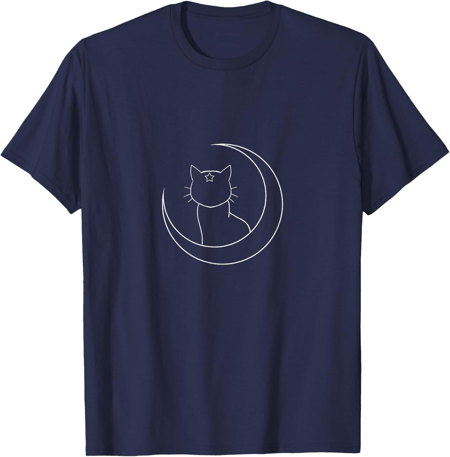 Minimal Crescent Moon Cat Star Cute Luna Space Kitten Gift T-Shirt - T-Shirt | Navy