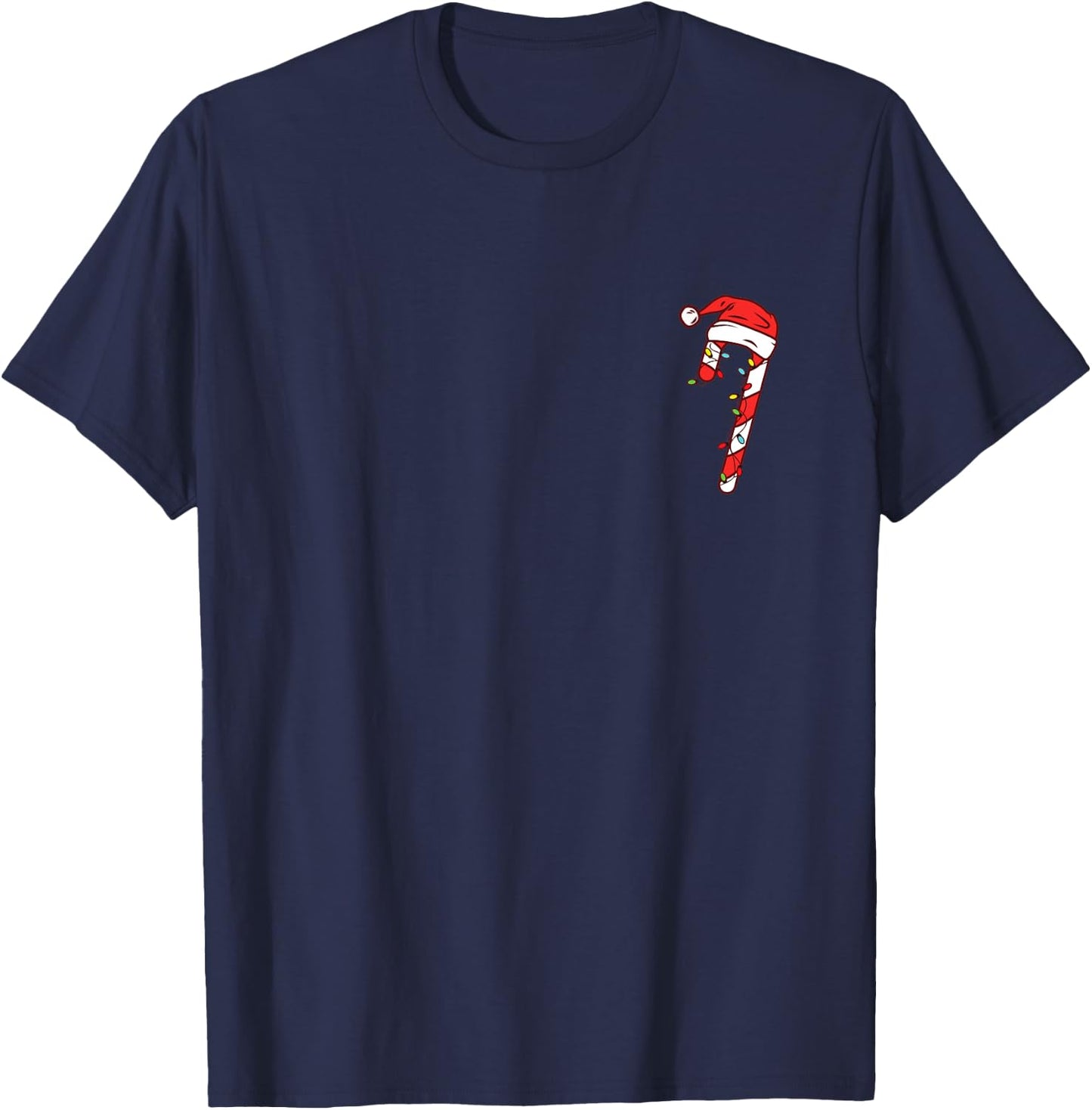 Pocket Candy Cane Santa Hat Christmas Funny Lights T-Shirt - T-Shirt | Navy