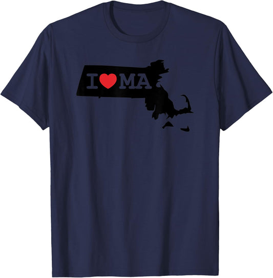 I Heart MA Love Boston Massachusetts Silhouette Art Gift T-Shirt - T-Shirt | Navy