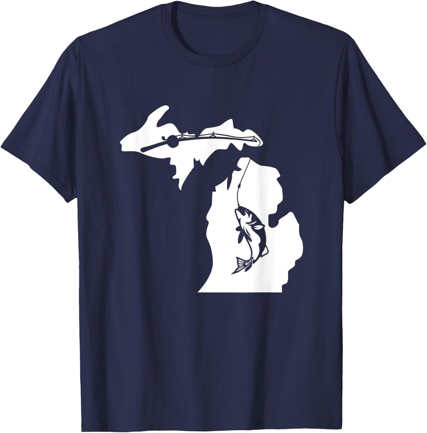 Cute Michigan Fishing Bass Home State Midwest Up North Retro T-Shirt - T-Shirt | Navy