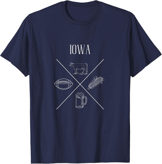 Iowa state of Football, Corn, Cows, and Beer T-Shirt - T-Shirt | Navy