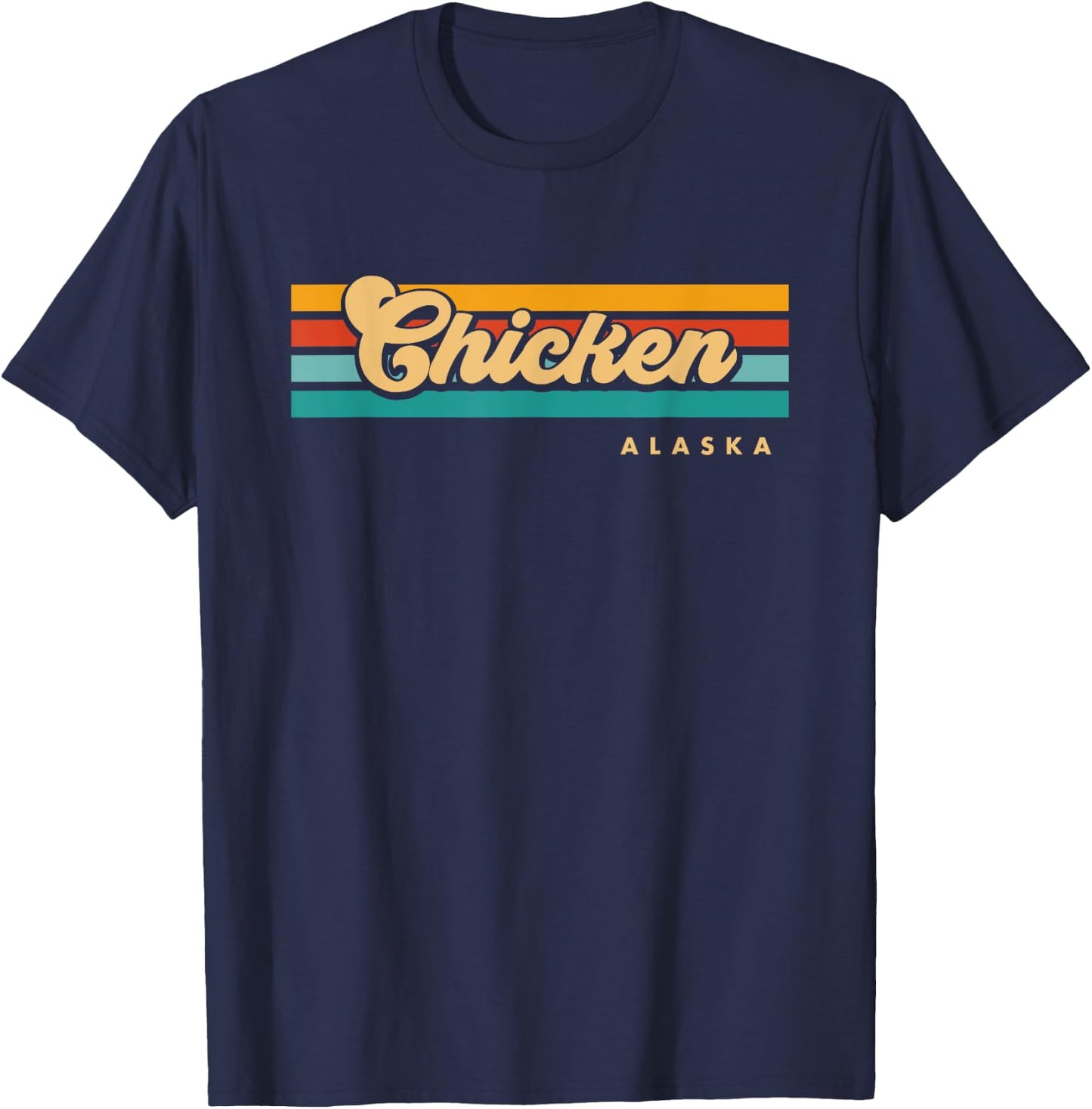 Vintage Sunset Stripes Chicken, Alaska T-Shirt - T-Shirt | Navy