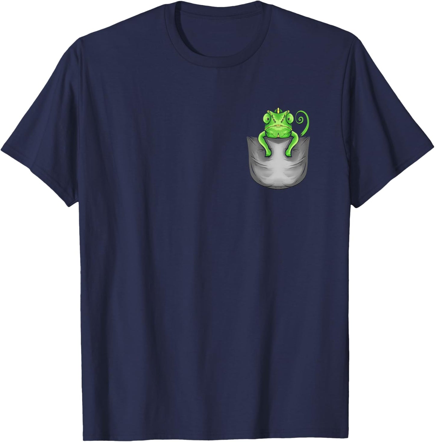 Chameleon Lizard Designs Co -Adults Black Cartoon Chameleon T-Shirt - T-Shirt | Navy