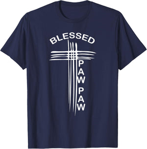 Blessed Paw Paw Grandpa Christian Cross Religious T-Shirt - T-Shirt | Navy
