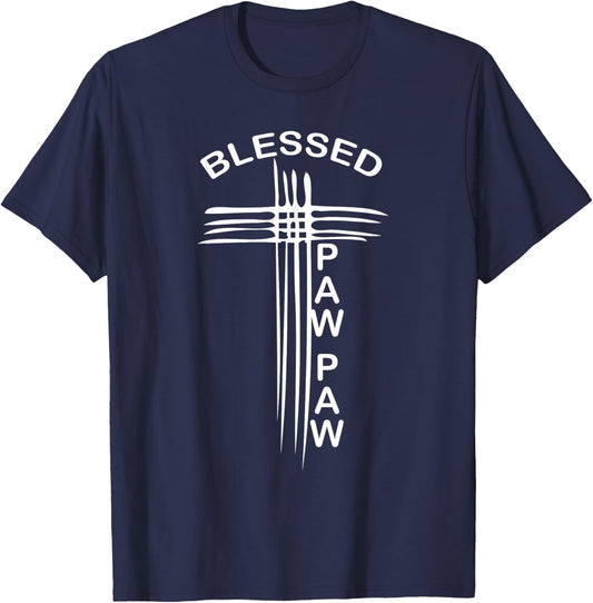 Blessed Paw Paw Grandpa Christian Cross Religious T-Shirt - T-Shirt | Navy