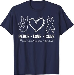 Peace Love Cure Cancer Awareness Inspirational T-Shirt - T-Shirt | Navy