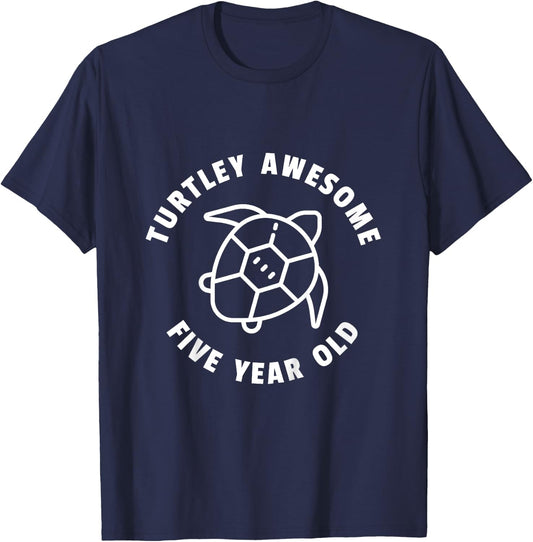 Kids Turtley Awesome Five Year Old - Turtle Birthday Party T-Shirt - T-Shirt | Navy