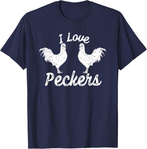 I Love Peckers Funny Chicken T-Shirt - T-Shirt | Navy