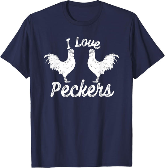 I Love Peckers Funny Chicken T-Shirt - T-Shirt | Navy