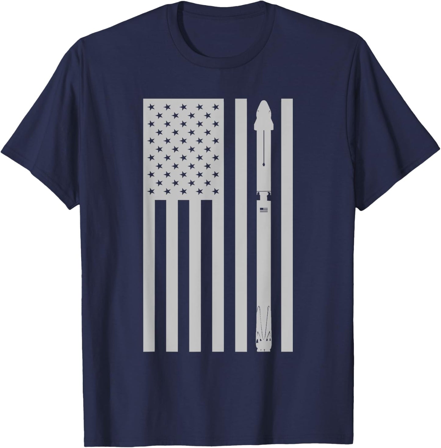 Falcon 9 Rocket with Dragon Crew Capsule Vintage Flag Design T-Shirt - T-Shirt | Navy
