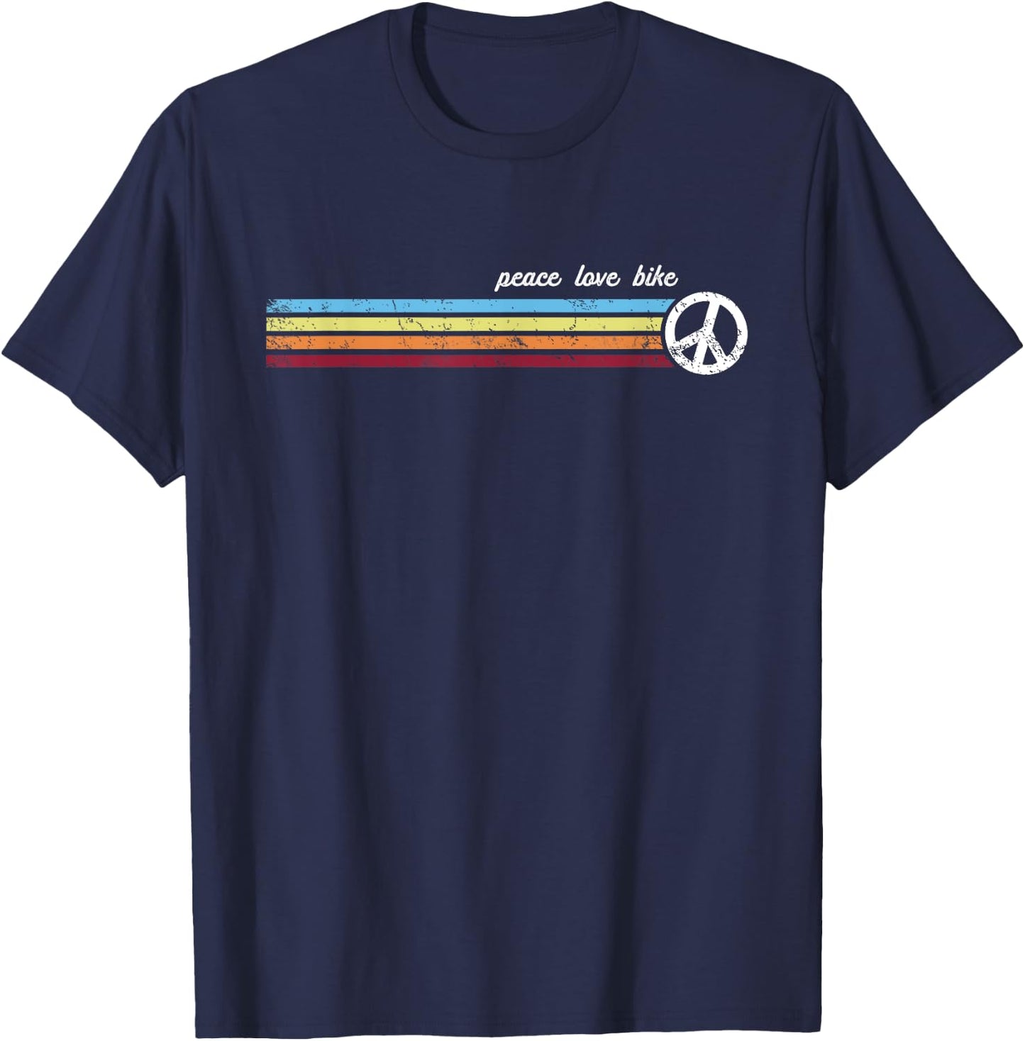 Retro Stripes Peace Love Bike T-Shirt - T-Shirt | Navy