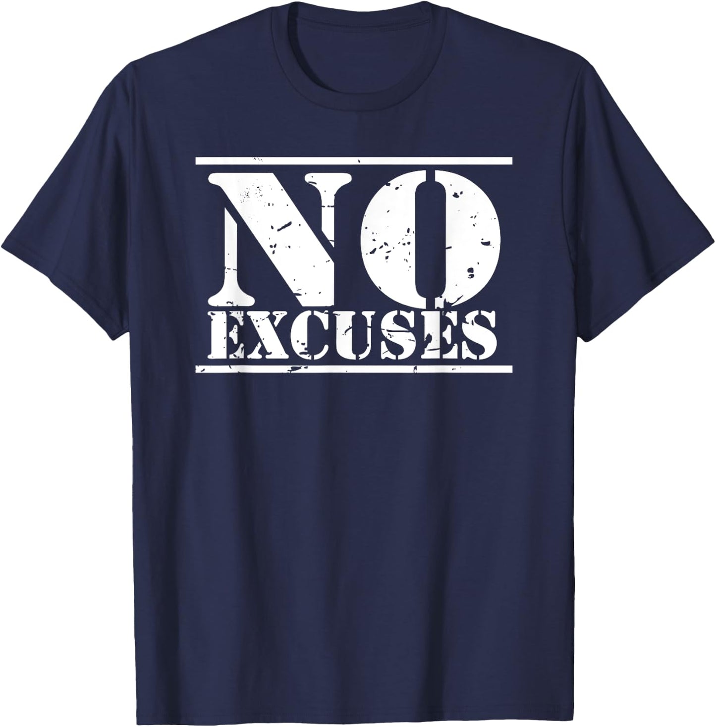 No Excuses gym & fitness sports motto distressed logo T-Shirt - T-Shirt | Navy