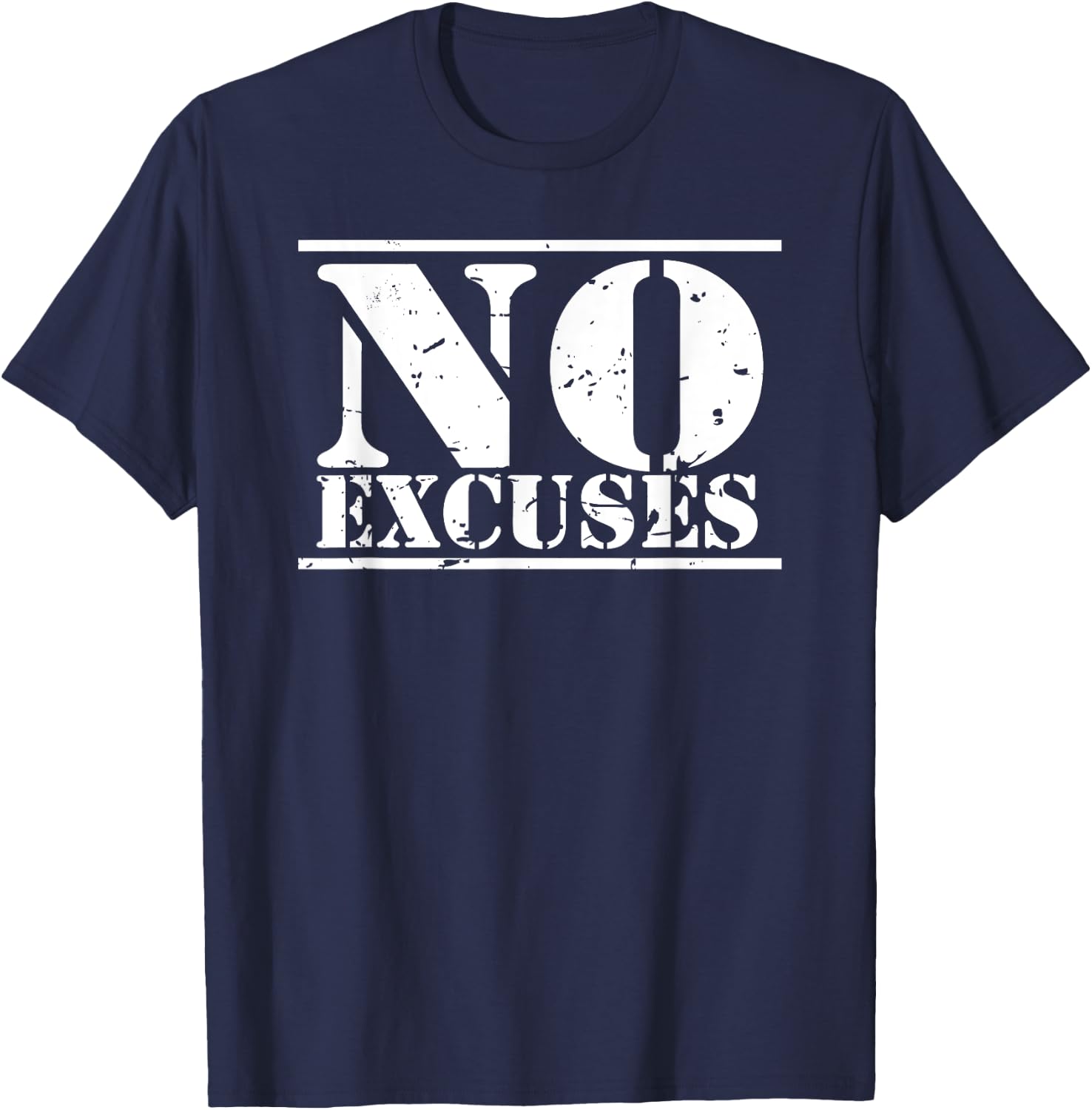No Excuses gym & fitness sports motto distressed logo T-Shirt - T-Shirt | Navy