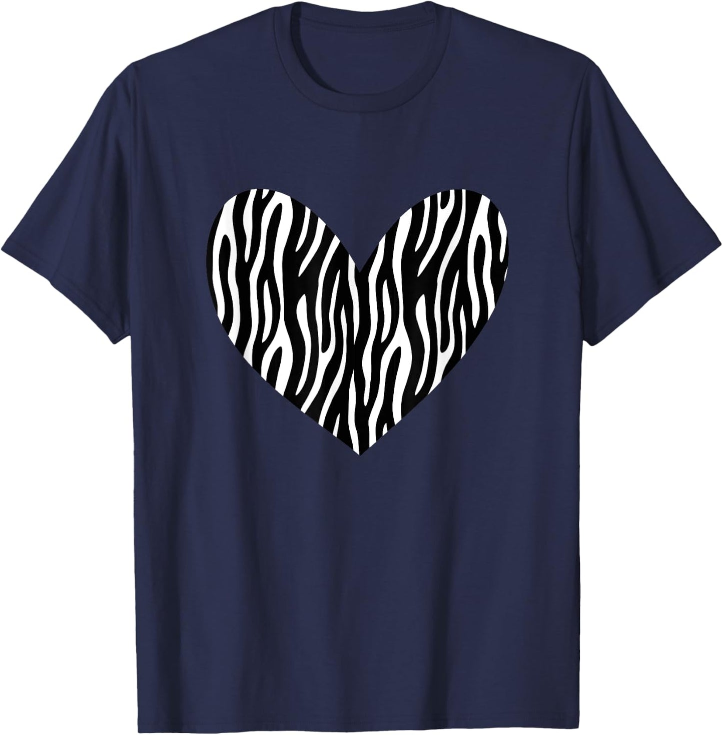 Zebra Pattern Black & White Heart / Exotic Animal Print T-Shirt - T-Shirt | Navy