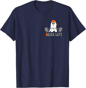 Ghost Dead Lift Halloween, Funny Ghost Gym Graphic Pocket T-Shirt - T-Shirt | Navy