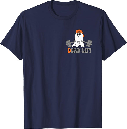 Ghost Dead Lift Halloween, Funny Ghost Gym Graphic Pocket T-Shirt - T-Shirt | Navy