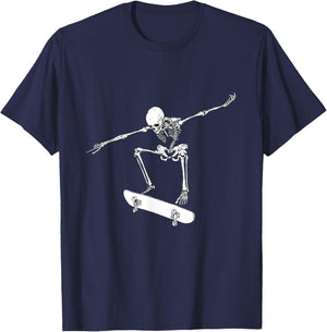 Halloween Skateboard Shirt Boy Skateboarding Men Skeleton T-Shirt - T-Shirt | Navy