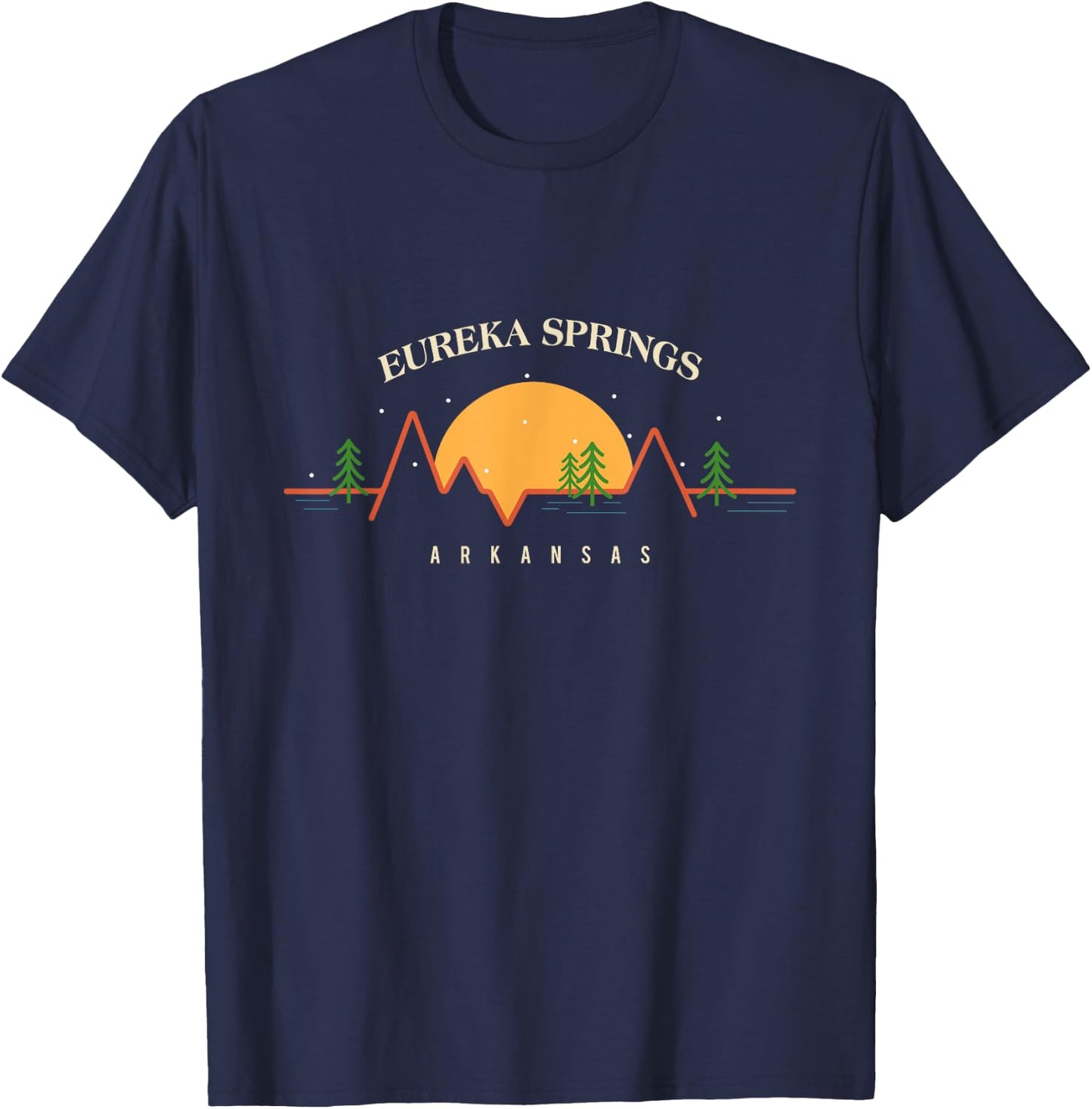 Minimal Sunset Mountains Pine Tree Eureka Springs Arkansas T-Shirt - T-Shirt | Navy