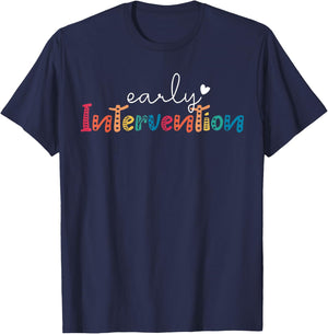 Retro Early Intervention Heart Teacher Interventionist T-Shirt - T-Shirt | Navy