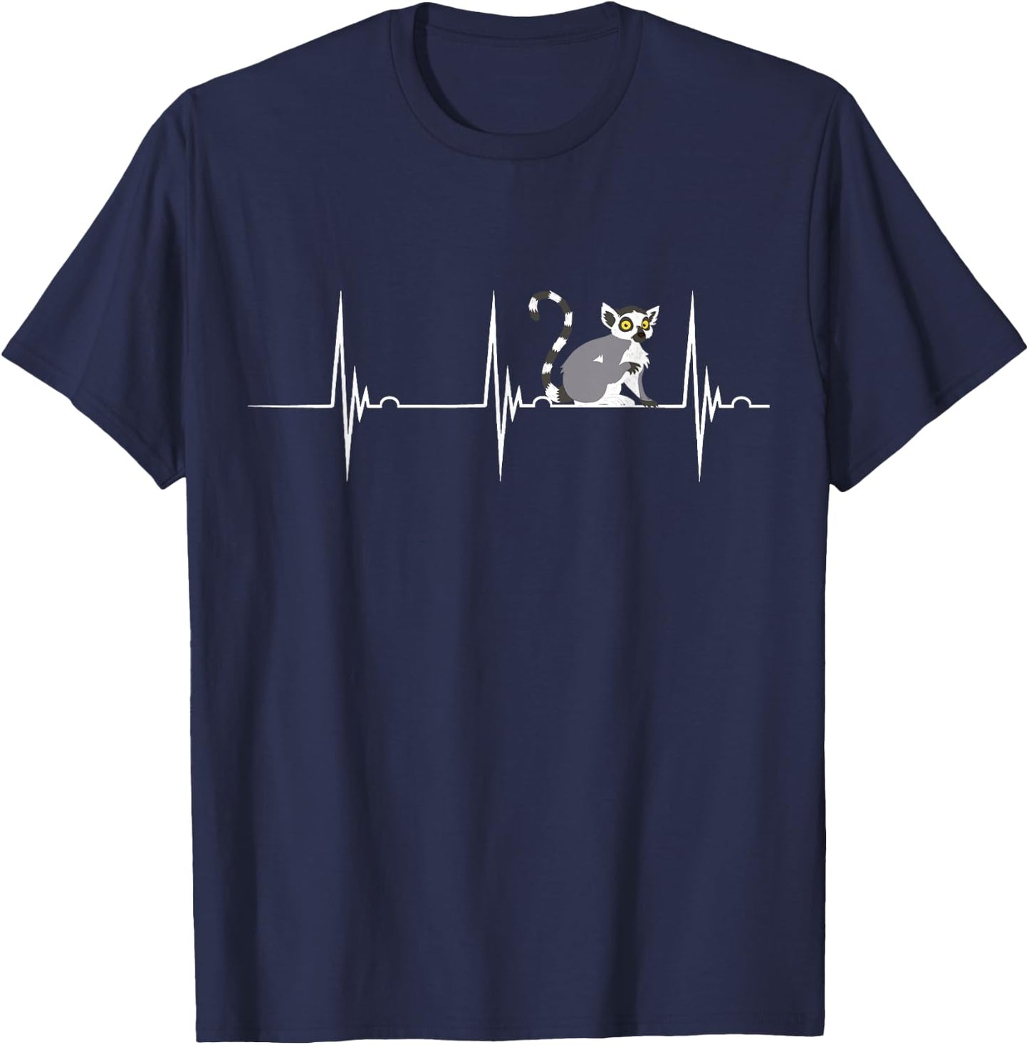 Lemur Heartbeat EKG Pulse Funny Lemur Lover Madagascar T-Shirt - T-Shirt | Navy