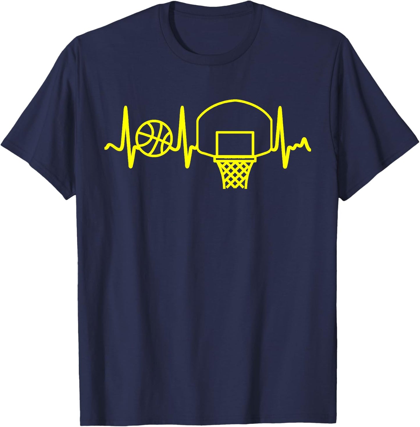 Yellow Heartbeat Basketball Backboard and Hoop T-Shirt - T-Shirt | Navy