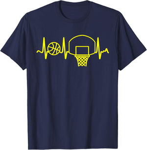 Yellow Heartbeat Basketball Backboard and Hoop T-Shirt - T-Shirt | Navy