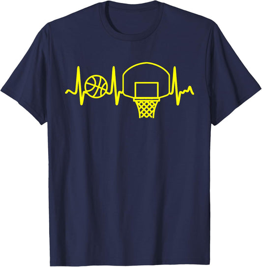 Yellow Heartbeat Basketball Backboard and Hoop T-Shirt - T-Shirt | Navy