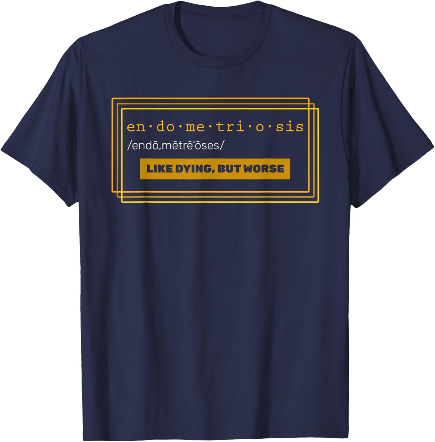 Endometriosis Awareness Yellow Ribbon Uterus Endometrium T-Shirt - T-Shirt | Navy