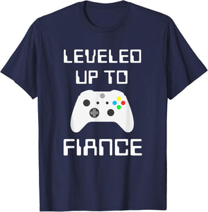 Leveled Up To Fiance Funny Fiance Gift From Friend To Fiance T-Shirt - T-Shirt | Navy