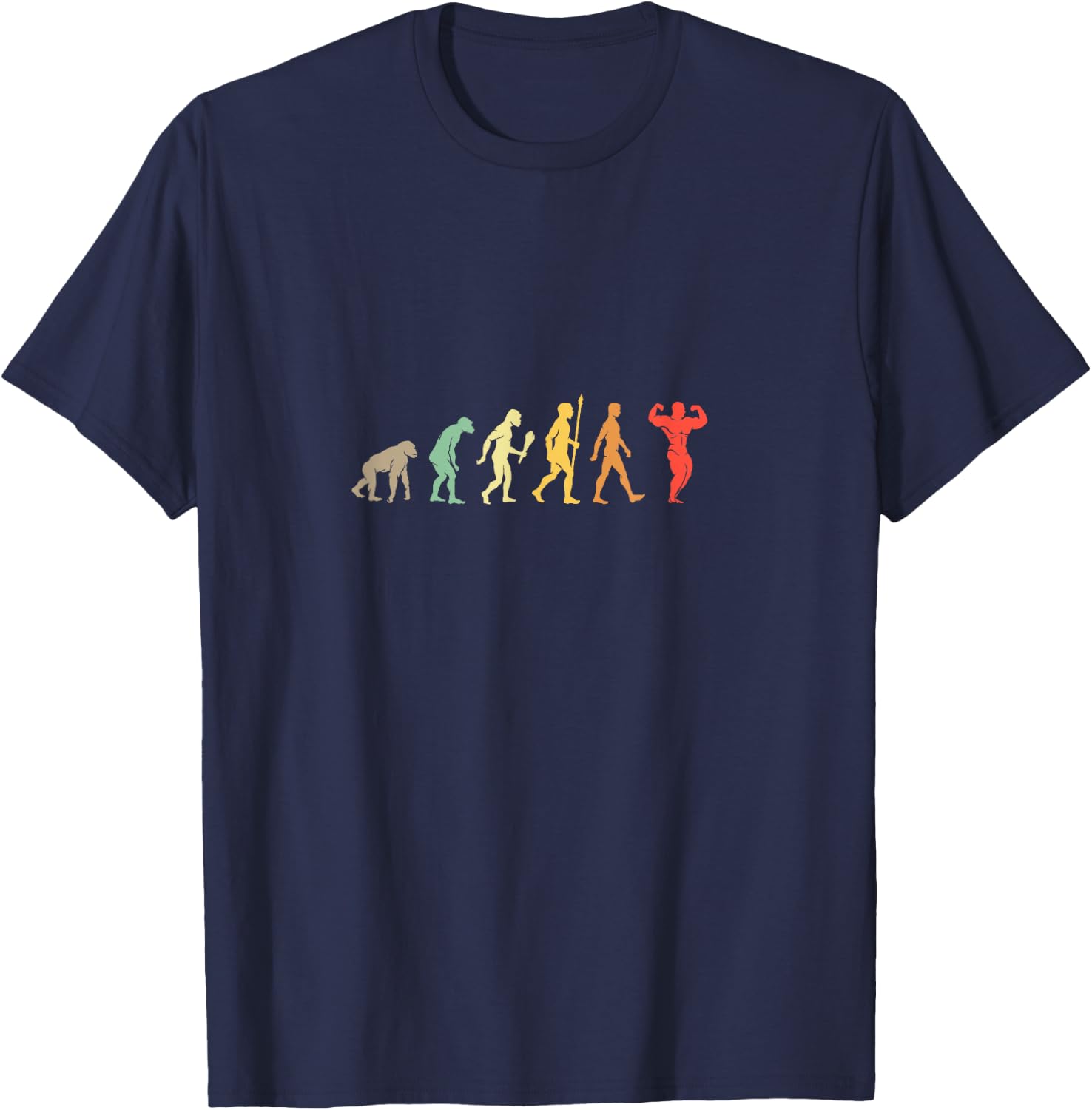 Retro Gym Motivation Gift Funny Bodybuilding Evolution Vintage , Black, Small, Short Sleeve T-Shirt - T-Shirt | Navy